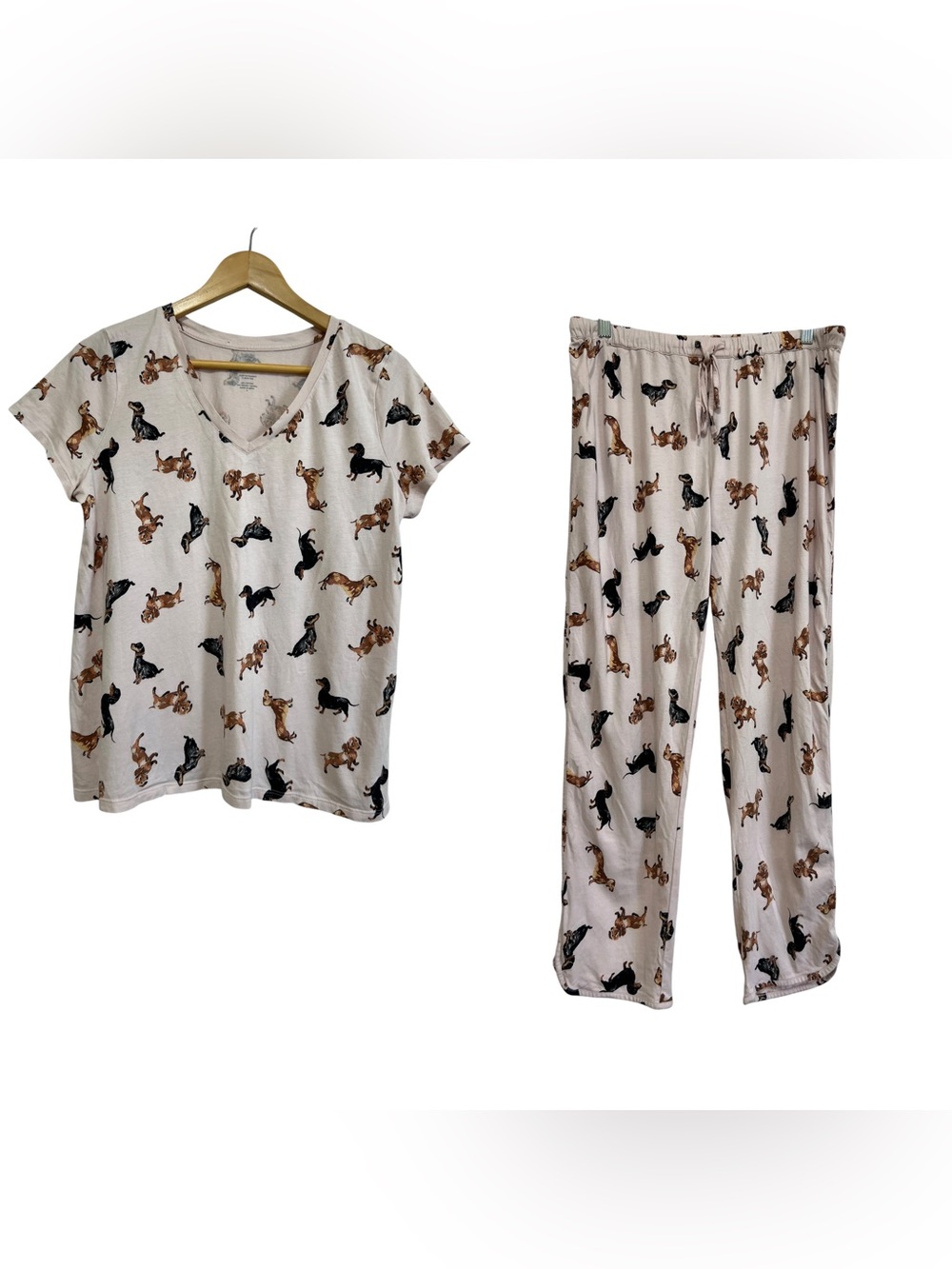 J. Jill Sleep Dachsund Dog Print Ultrasoft Pajama Set Short V-Neck Sleeve Small